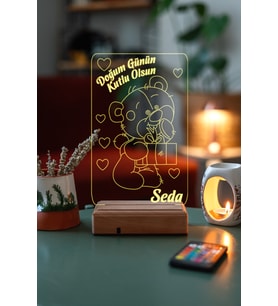 Doğum Gününe Özel Hediye 3D Ayıcık ve Kalpler Gece Led Lambası