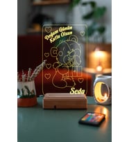Doğum Gününe Özel Hediye 3D Ayıcık ve Kalpler Gece Led Lambası