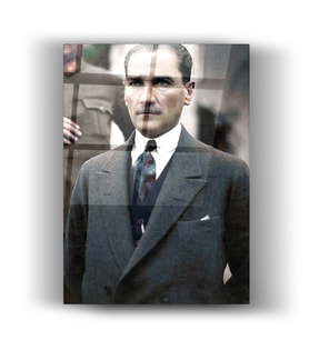 Cam Tablo - Atatürk Vintage - Tablo - Duvar Dekorasyonu - Ofis Dekorasyonu - Duvar Tablo - Mustafa Kemal Paşa - Ev & Yaşam - Hediye (Siyah)