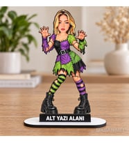 Cadılar Bayramı Karikatür MDF Temalı Kişiye Özel Karikatürlü 18 cm MDF Masaüstü Biblo - Masaüstü Hediye Kadın