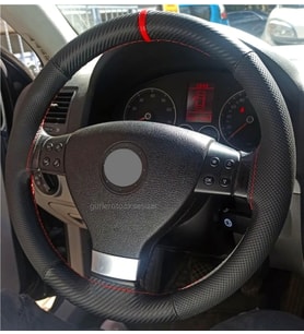 VW Golf 5 Dikmeli Direksiyon Kılıfı Karbon Delikli Kırmızı Yüzüklü