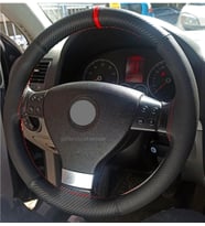VW Golf 5 Dikmeli Direksiyon Kılıfı Karbon Delikli Kırmızı Yüzüklü