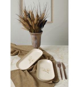 Şık Taupe Bloom Noyan Kayık Tabak 26 cm 2'li Set