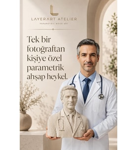 layerart Kişiye Özel Parametrik Doktor Büstü Ahşap Heykel 25cm