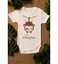 Unisex Ekru Bebek Maymun Baskılı Çıtçıtlı Body
