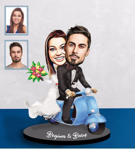 Kişiye Özel Vespa Motorcu Sevgili  Karikatürlü Ahşap Biblo  Mod-4