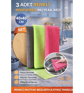 Fine Clean ( 3 Adet ) Mikrofiber Kareli Toz Ve Mutfak Bezi 40*40