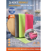 Fine Clean ( 3 Adet ) Mikrofiber Kareli Toz Ve Mutfak Bezi 40*40