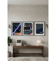 Modern Retro Dijital Sanat 3’lü Ahşap Çerçeveli Tablo Seti