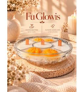 FU GLOWIS 25 x 4 cm Büyük Dekoratif Tabakta El Yapımı Kokulu ve Renkli Mum – El Işçiliği ve Aksesuar Süslemeli