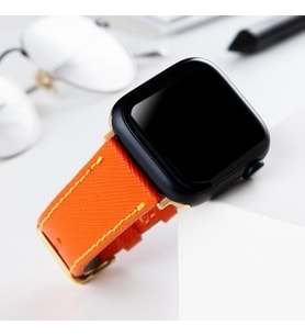 vagave Apple Watch 42mm 44mm 45mm 49mm 3 4 5 6 Se 7 8 9 Ultra Ultra 2 Deri Kordon İsme Özel (Turuncu)