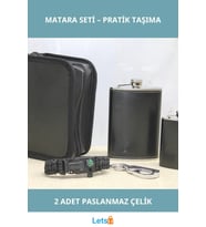 Kılıflı Paslanmaz Çelik Taşınabilir Matara Seti 2 Adet Deri Kılıf ile