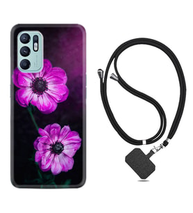 Oppo Reno 6 Kılıf Resimli Boyun Askılı İpli Desenli Silikon Series Çiçekler 1869