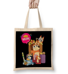 Bluey Mom Dad Funny Queen For Family Lover Bez Çanta Uzun Saplı