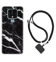 Tecno Camon 16 18P Pova Kılıf Boyun Askılı Silikon Siyah Şerit Mermer 1318