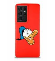 Samsung Galaxy S21 Ultra Soft Premier Kapak Donald Duck-E Tasarımlı Silikon Kılıf - Kırmızı (Şeffaf)