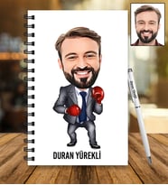 Kişiye Özel Boksör Tasarımlı Karikatür Ahşap Defter Ve Kalem Seti 5