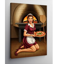 Kanvas Tablo Pizza Yaparken Şef Kadın