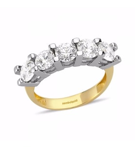 14 Ayar Altın 5 Taş Yüzük SWAROVSKİ Taşlı (Çok Renkli)