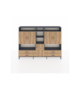 Arges Dolap 12 Raflı 4 Çekmeceli 5 Kapaklı 220x30x163 Antrasit-Çam