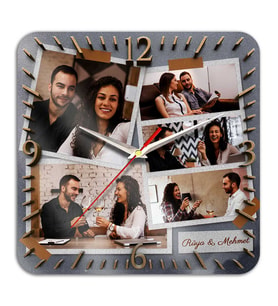 Kolaj Tasarımlı İsme Özel 5 Fotoğraf Baskılı Duvar Saati