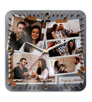 Kolaj Tasarımlı İsme Özel 5 Fotoğraf Baskılı Duvar Saati
