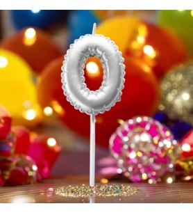 GÜMÜŞ DOĞUM GÜNÜ BALON ŞEKLİNDE MUM PASTA MUMU 0 NUMARA
