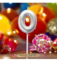 GÜMÜŞ DOĞUM GÜNÜ BALON ŞEKLİNDE MUM PASTA MUMU 0 NUMARA