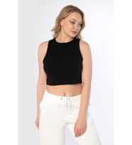 MyBen Kadın Siyah Halter Yaka Örme T-Shirt KY04