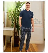Pijamoni Erkek Düğme Yaka Kısa Kol  Pijama Takımı 6850/10 - 1 Adet (Lacivert)
