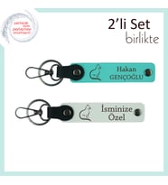 Mırlayan Dinginlik Temsilcisi, Kedili Desen, Kişisel Yazılı Anahtarlık, Turkuaz-Beyaz