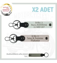Motor Tutkunlarına Özel, İsim Plaka ve B Rh (-) Kan Grubu Yazılı Deri x2 Anahtarlık, Pudra-Beyaz-Gr (Çok Renkli)