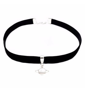 Siyah Renk Kadife Kadın Satürn Choker Kolye