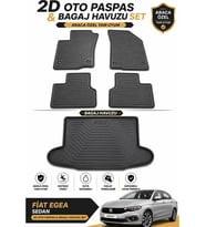 Fiat Egea Sedan 2D Oto Paspas ve Bagaj Havuzu Seti Araca Özel Kauçuk Kolay Temizlenir Kaymaz Siyah