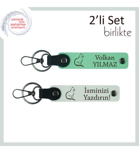 Sakinliğiyle Kalbini Fetheden Kediye, Kişisel Anahtarlık, Tatlı Patili Tasarım, Açık Yeşil-Beyaz
