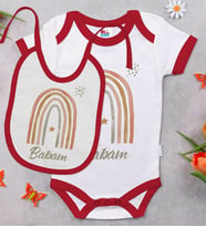 BK Kids Babam Tasarımlı Kırmızı Bebek Body Zıbın ve Mama Önlüğü Hediye Seti-1