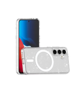Samsung Galaxy S24 FE Uyumlu Kılıf M-safe Şarj Özellikli Parlayan Simli Saydam Renkli Zore Allstar Kapak (Şeffaf)