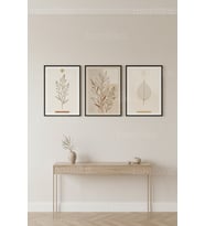 Minimalist Botanik Yaprak Desenli 3’lü Ahşap Çerçeveli Tablo Seti