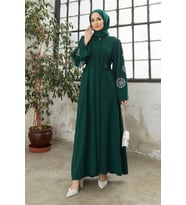 Liva Kolları Taşlı Abaya - Zümrüt (Zümrüt Yeşili)