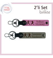 Teknik Dövüşen Ruhlara, İsme Özel Yazılı 2’li Anahtarlık, Akıl ve Gücü Buluşturan Hediye, Pembe-Gri