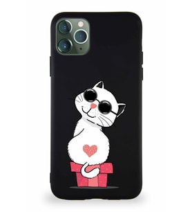Apple iPhone 11 Pro Max Soft Premier Kapak Coolcat Tasarımlı Silikon Kılıf - Siyah (Şeffaf)