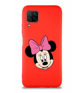 Huawei P40 Lite Soft Premier Kapak Minnie Mouse-C Tasarımlı Silikon Kılıf - Kırmızı (Şeffaf)