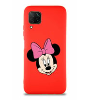 Huawei P40 Lite Soft Premier Kapak Minnie Mouse-C Tasarımlı Silikon Kılıf - Kırmızı (Şeffaf)