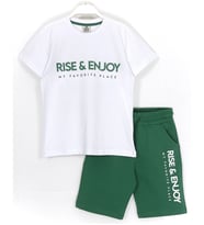 Rise Enjoy Slogan Baskılı Erkek Çocuk Yazlık 2'li Takım 8-15 Yaş Beyaz Yeşil