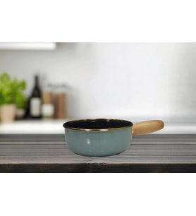 Soft Green Emaye Ahşap Kulplu Mini Tava
