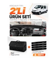 RENAULT TRAFİC (2004-2010) Uyumlu Torpido Örtüsü + Deri Bagaj Çantası + Sticker Seti - Siyah