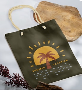 BK Gift Yaz Temalı Haki Halat Saplı Kumaş Plaj Çantası -21, Baskılı Omuz Çantası, Alışveriş Çantası, Arkadaşa Hediye, Sevgiliye Hediye