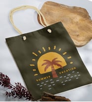 BK Gift Yaz Temalı Haki Halat Saplı Kumaş Plaj Çantası -21, Baskılı Omuz Çantası, Alışveriş Çantası, Arkadaşa Hediye, Sevgiliye Hediye