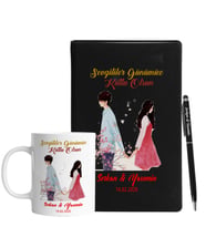 Sevgililer Gününe Özel Siyah Defter Kalem & Kupa Hediye Seti 27