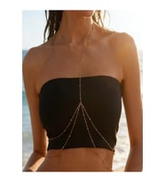 Gold Çoklu Zincir Detaylı Kadın Body Chain Göğüs ve Bel Aksesuarı